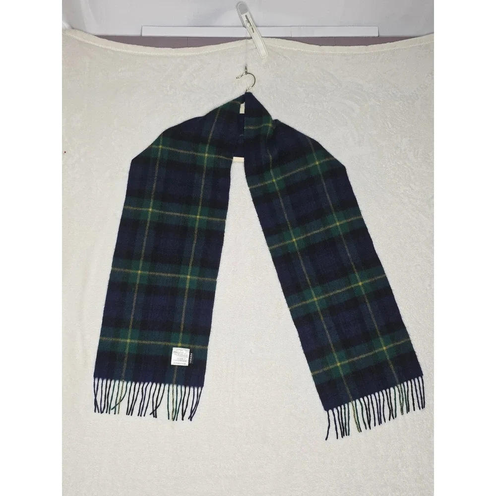 Heritage of Scotland Clan Cashmere Scarf Navy Green Yellow Tartan Plaid Fringe